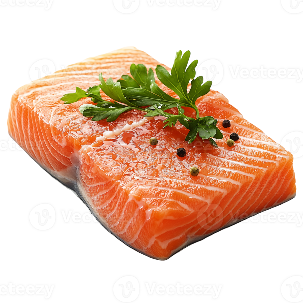 Fresh salmon fillet with parsley and peppercorns ready for cooking isolated on transparent background png