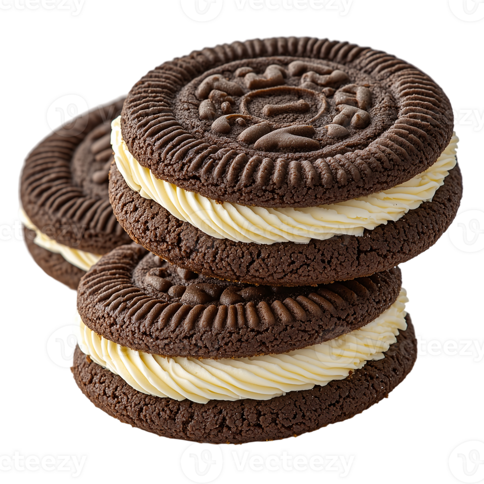 Delicious chocolate sandwich cookies with cream filling dessert treat isolated on transparent background png