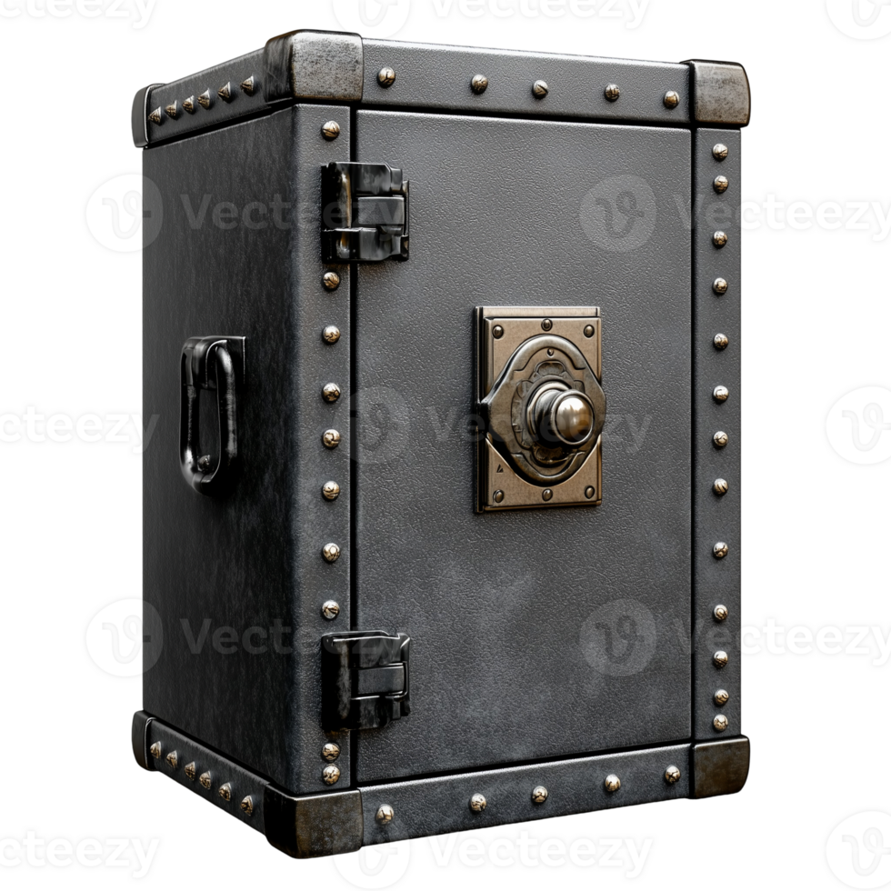Vintage metal safe box antique security container treasure storage isolated on transparent background png