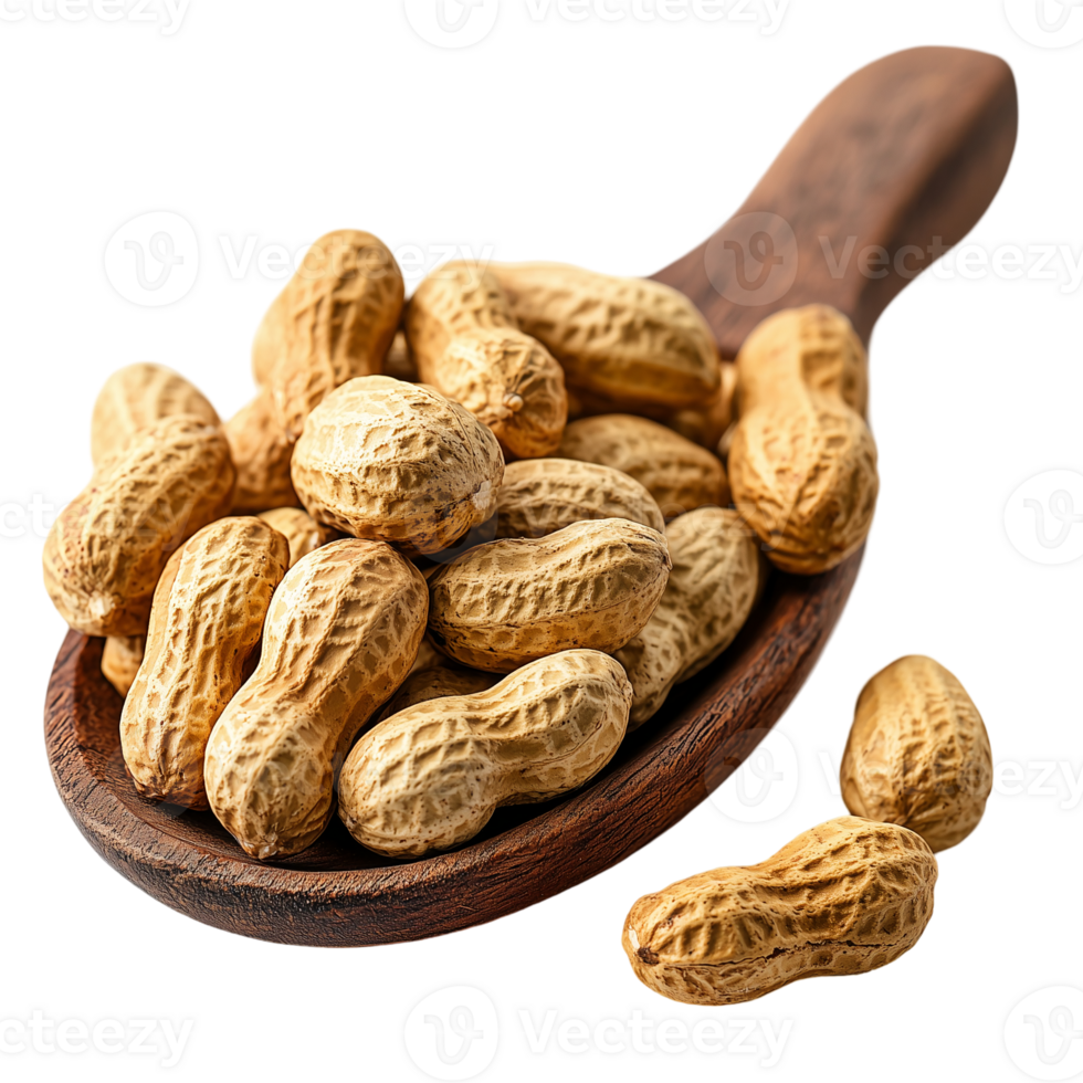 Delicious peanuts in shell on wooden spoon organic healthy food diet isolated on transparent background png