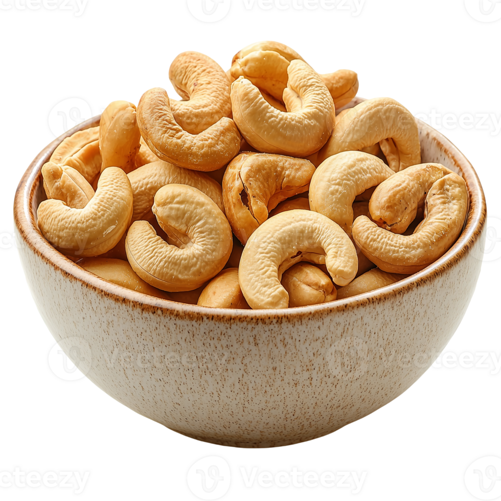 Bowl full of delicious cashew nuts for snacking food photography isolated on transparent background png