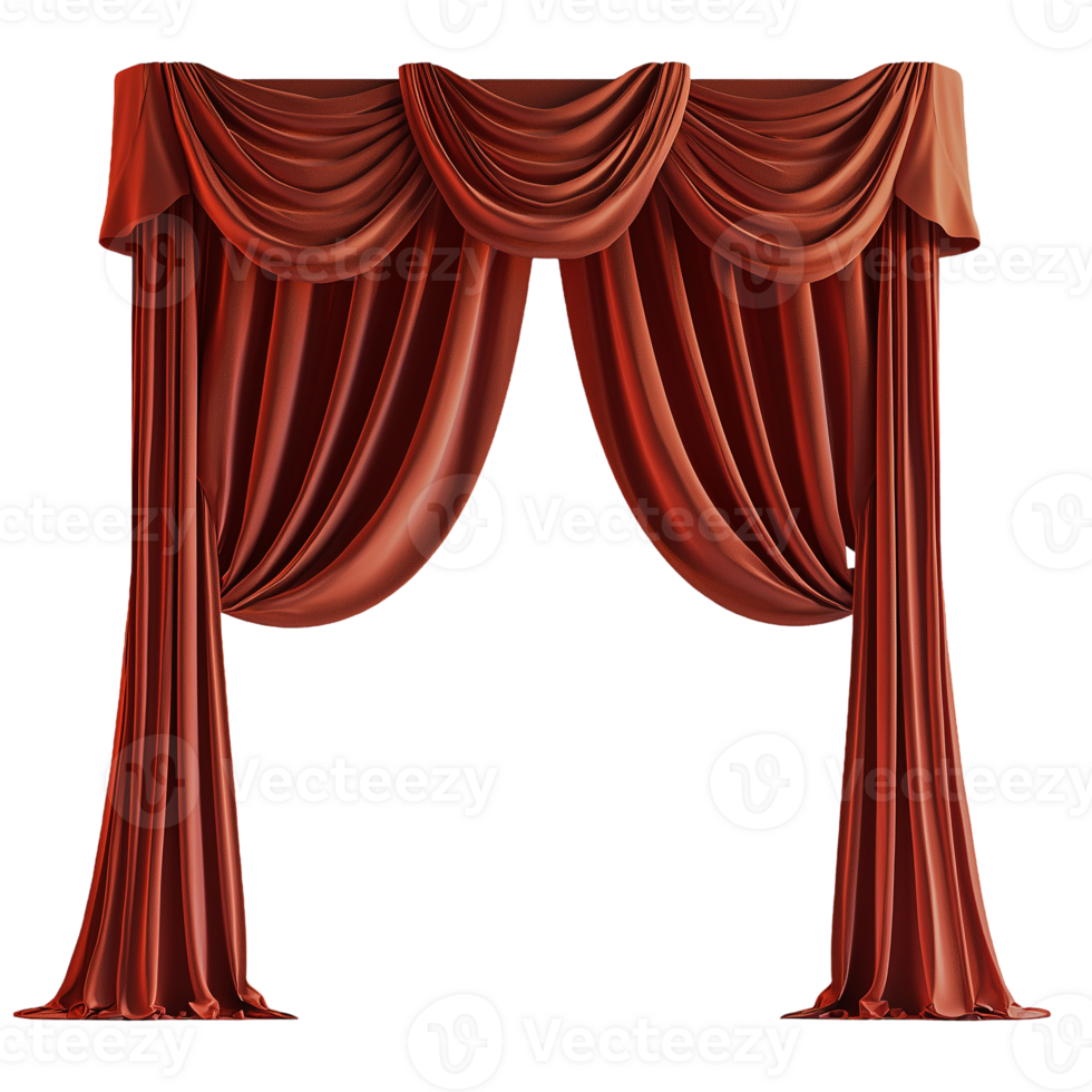 Elegant red window curtains and drapery for interior decoration isolated on transparent background png