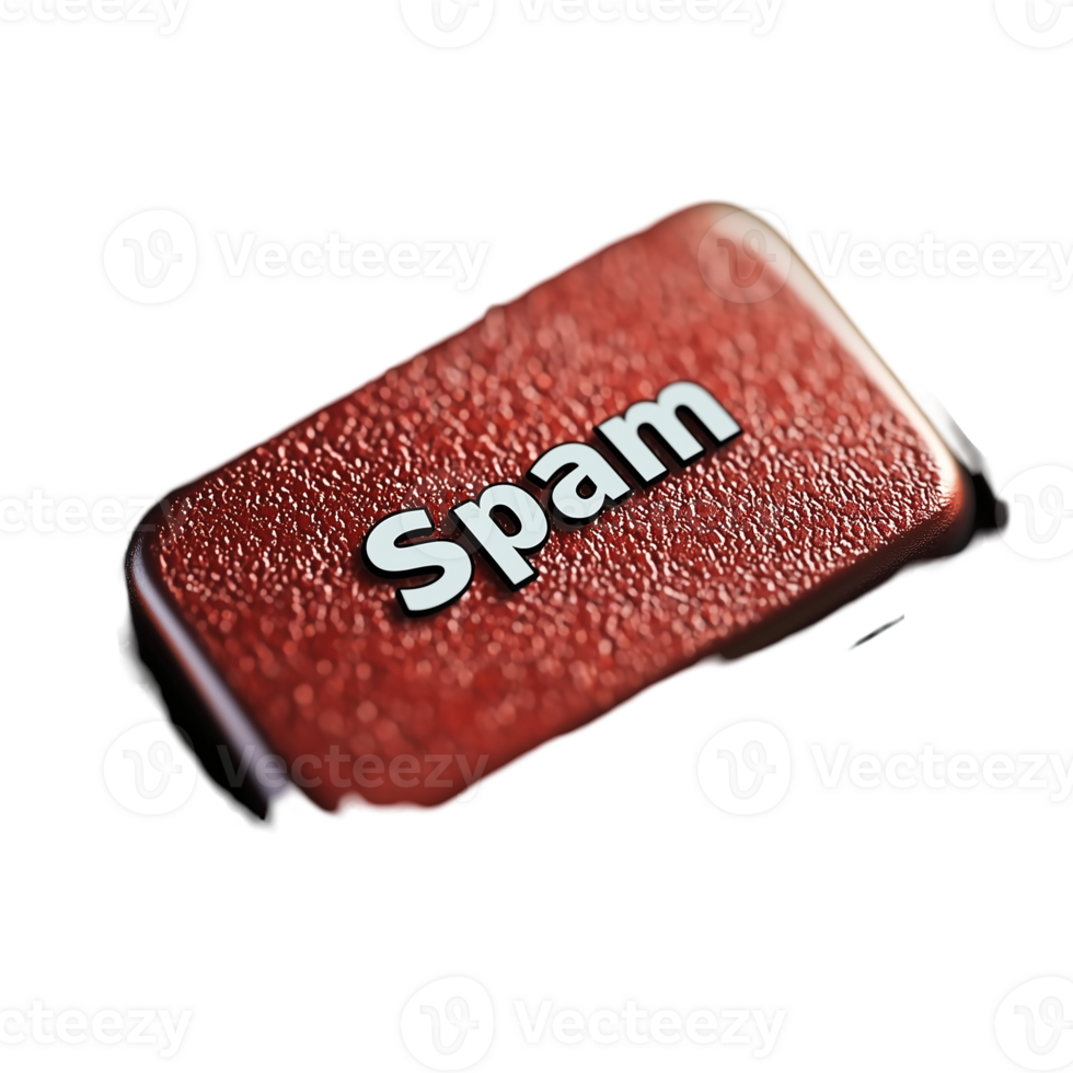 Red spam button concept for junk email and unwanted messages online isolated on transparent background png