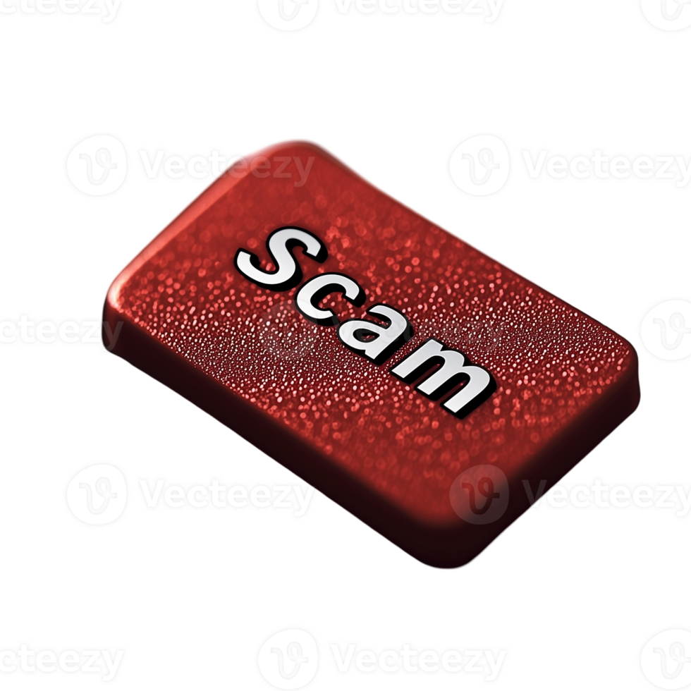 Avoiding scams online a red warning button for fraud prevention tips isolated on transparent background png
