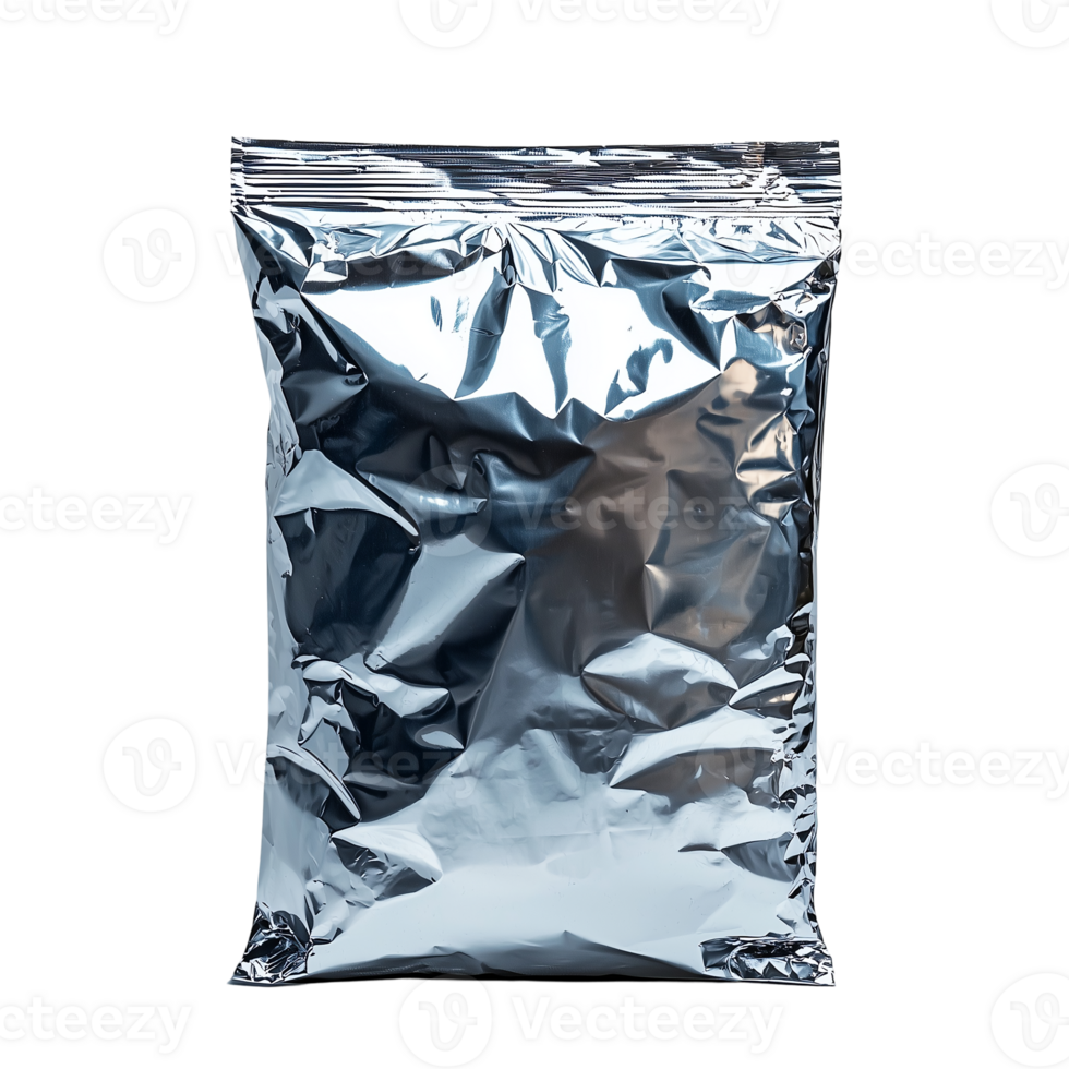 Foil pouch packaging template for food products and merchandise isolated on transparent background png