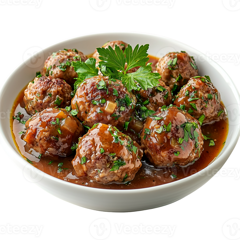 Delicious meatballs in sauce served in a bowl perfect for dinner time isolated on transparent background png
