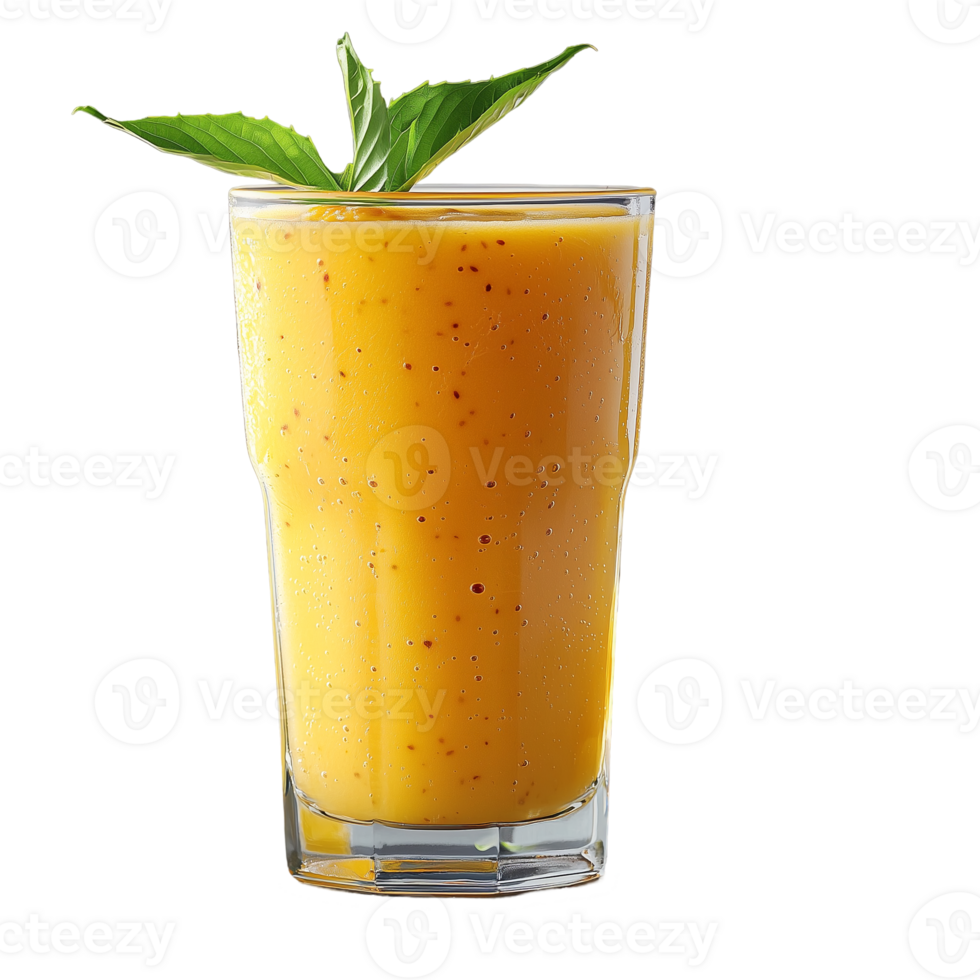 Refreshing mango smoothie in glass with basil leaves for healthy diet isolated on transparent background png