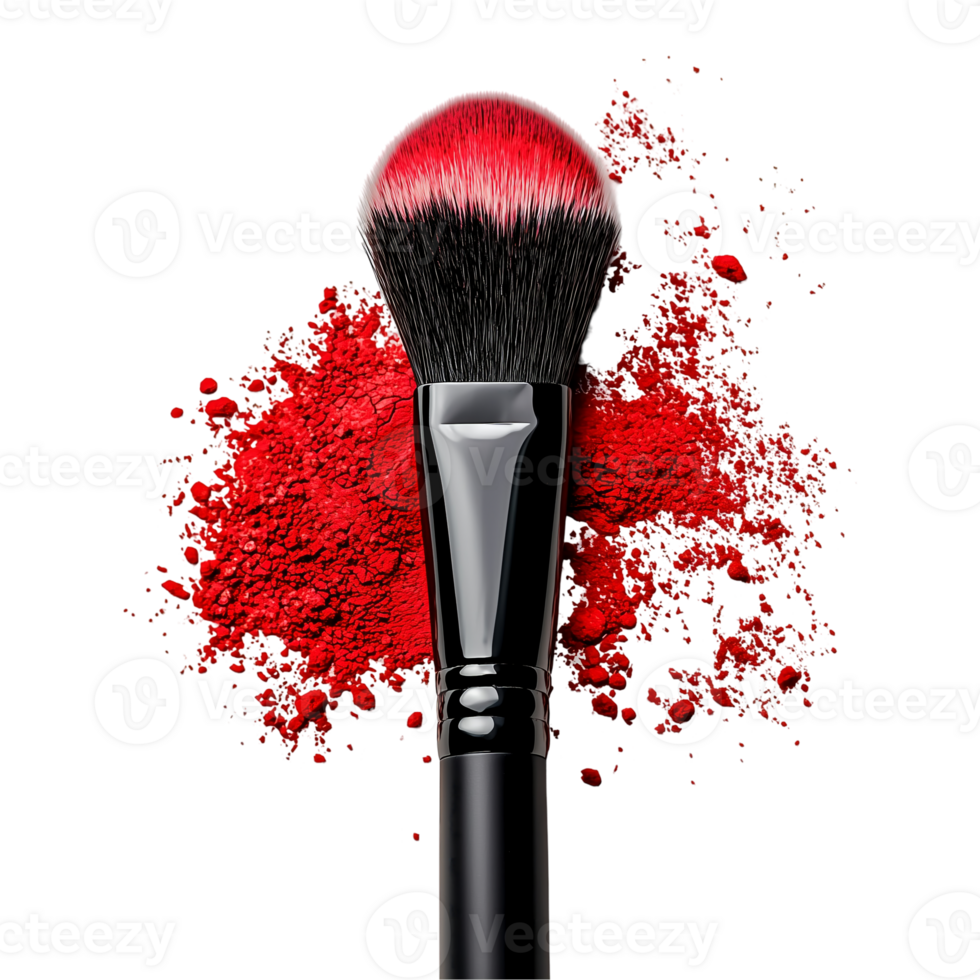Red powder with professional makeup brush for beauty and cosmetics isolated on transparent background png
