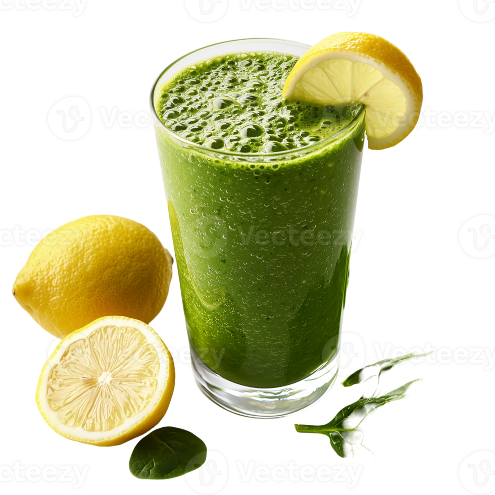 Fresh green smoothie with lemon healthy drink juice beverage fruit isolated on transparent background png