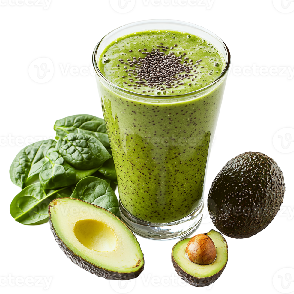 Delicious avocado smoothie with spinach for healthy lifestyle diet isolated on transparent background png