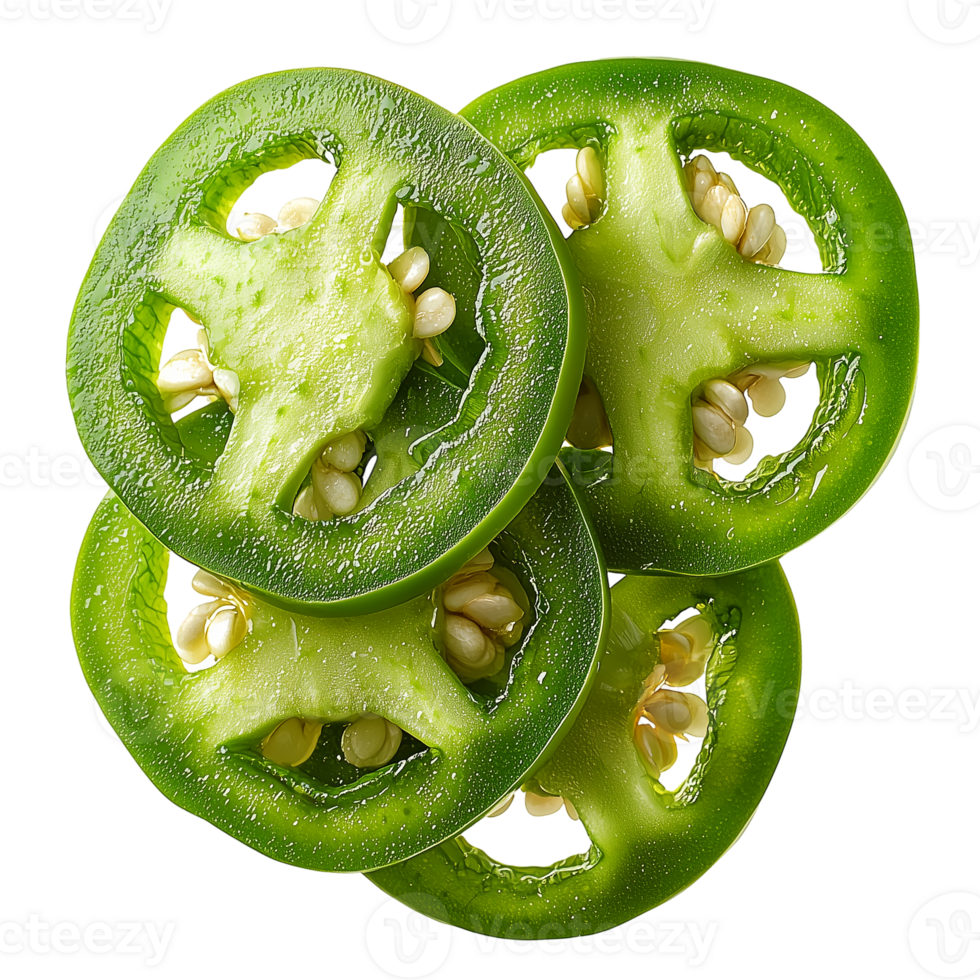 Sliced green jalapeno peppers fresh ingredient culinary food spice isolated on transparent background png