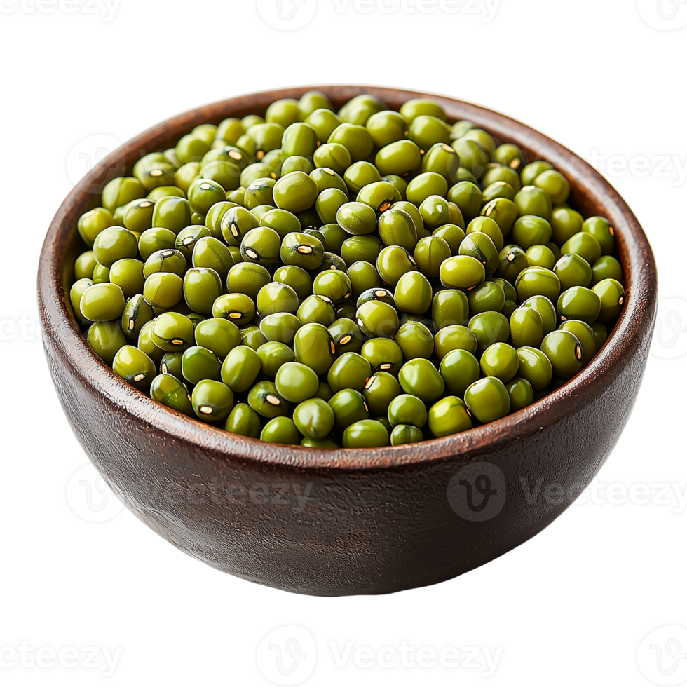 Mung beans in a bowl close up fresh green raw organic food ingredient isolated on transparent background png