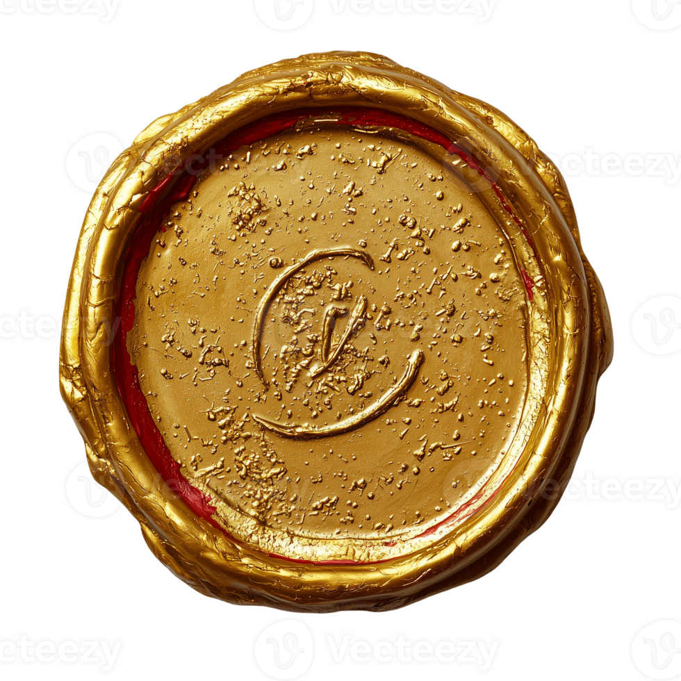 Golden seal wax design element for branding and authentications use isolated on transparent background png
