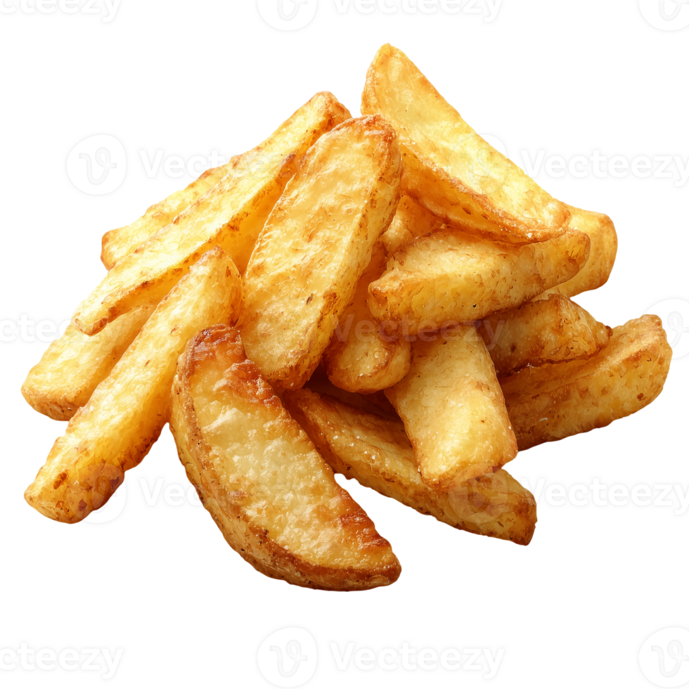 Delicious golden potato wedges fries food snack appetizer background isolated on transparent background png
