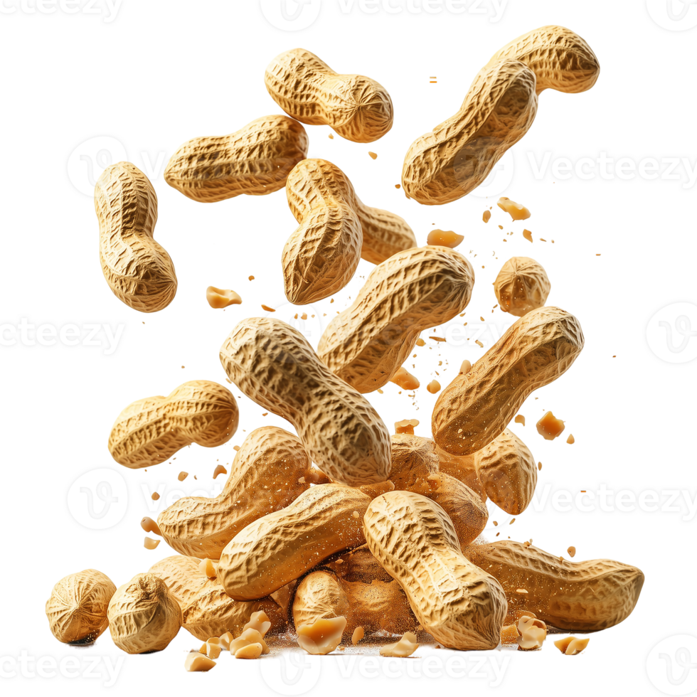 Delicious peanuts falling background food snack nuts healthy protein isolated on transparent background png