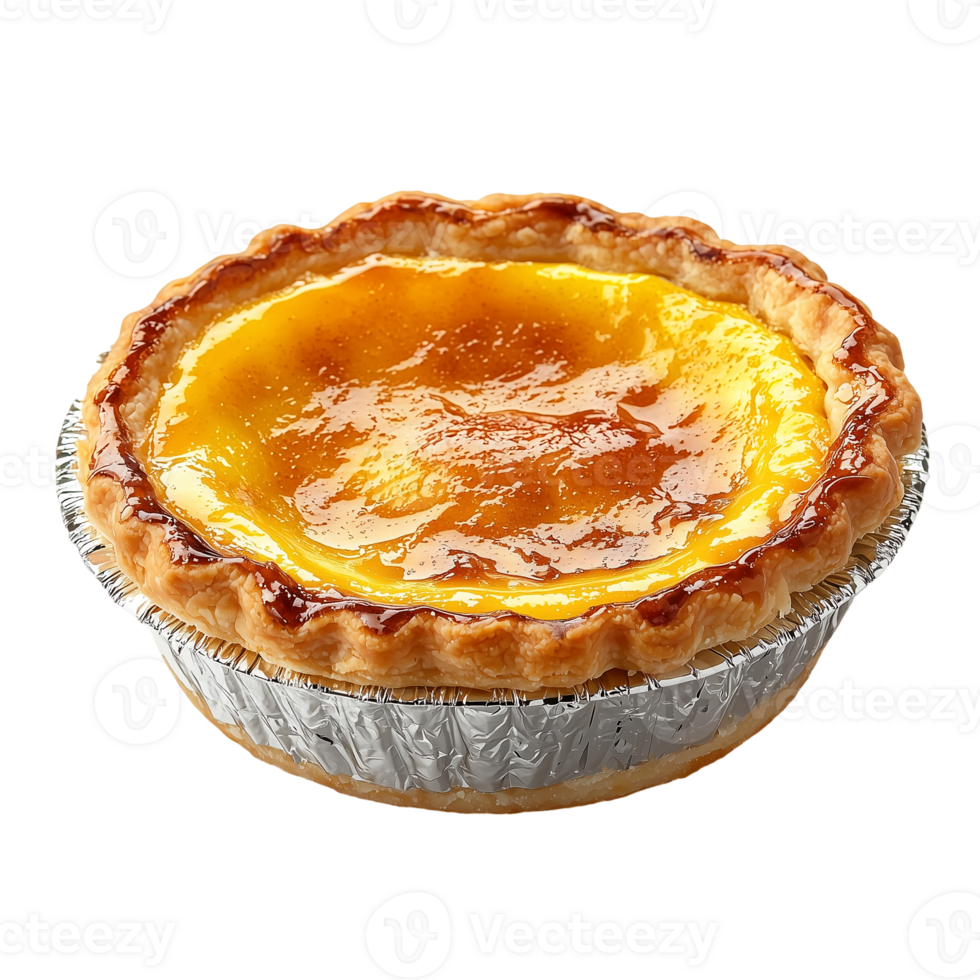 Delicious egg custard tart recipe sweet dessert pastry close up view isolated on transparent background png