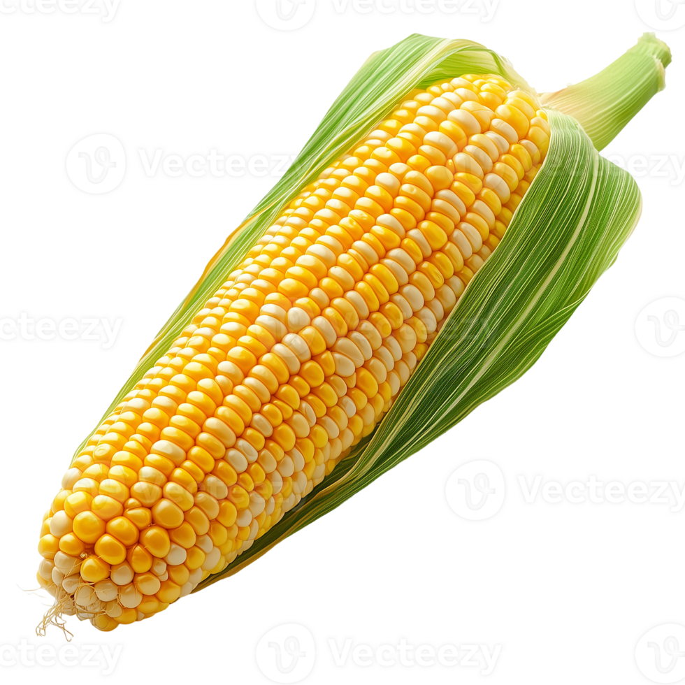 Fresh sweetcorn cob with husk ready to eat healthy raw food diet isolated on transparent background png
