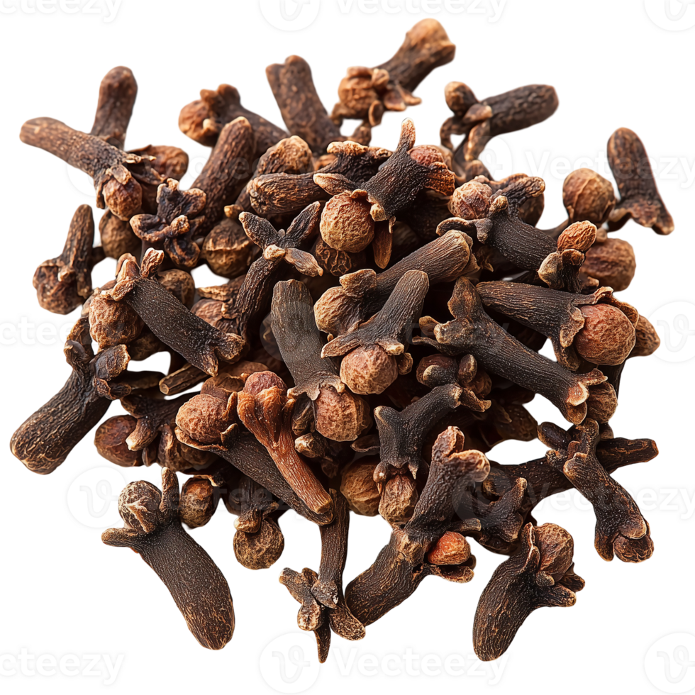Pile of aromatic dried cloves spice culinary ingredient cooking food isolated on transparent background png