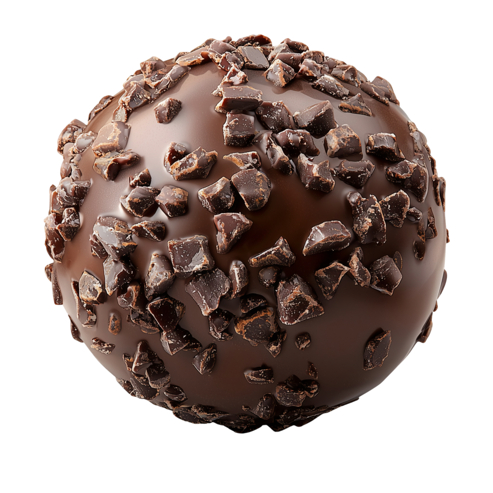 Delicious chocolate truffle dessert with chocolate chips close up view isolated on transparent background png