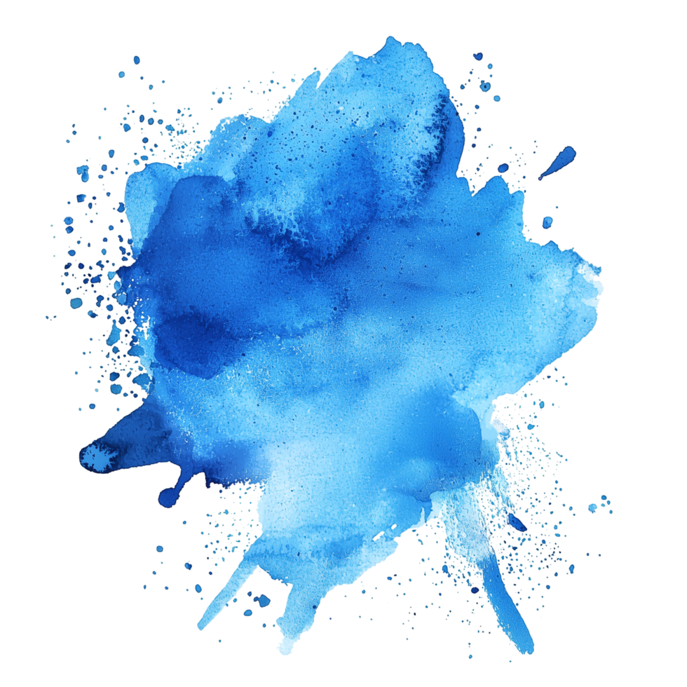 Watercolor blue splash texture background artistic design element isolated on transparent background png