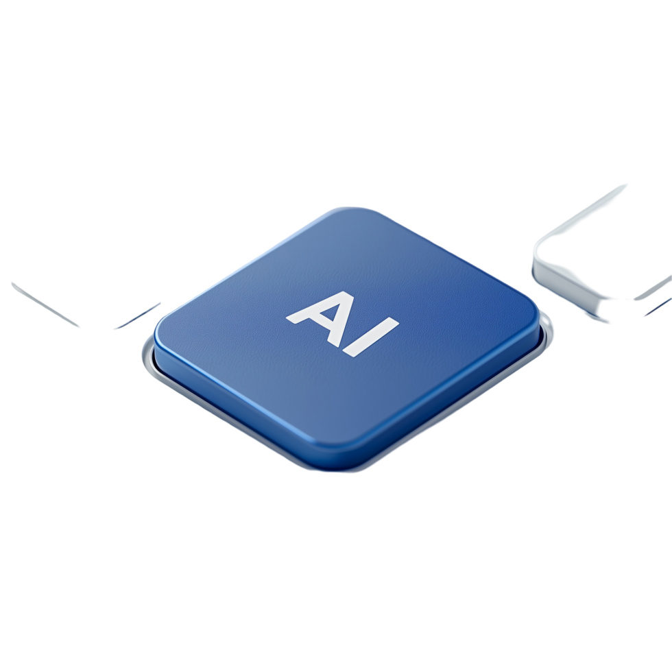Artificial intelligence concept blue chip with ai letters on top isolated on transparent background png