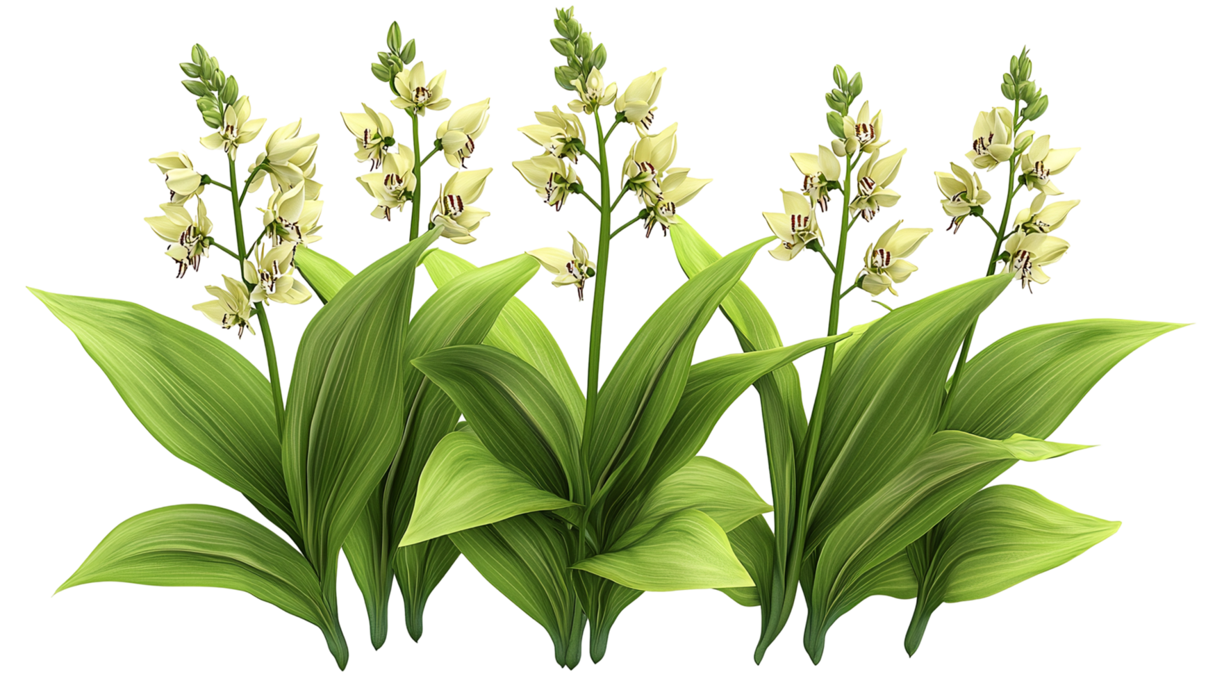 Elegant white flowers with green leaves botanical art isolated on transparent background png