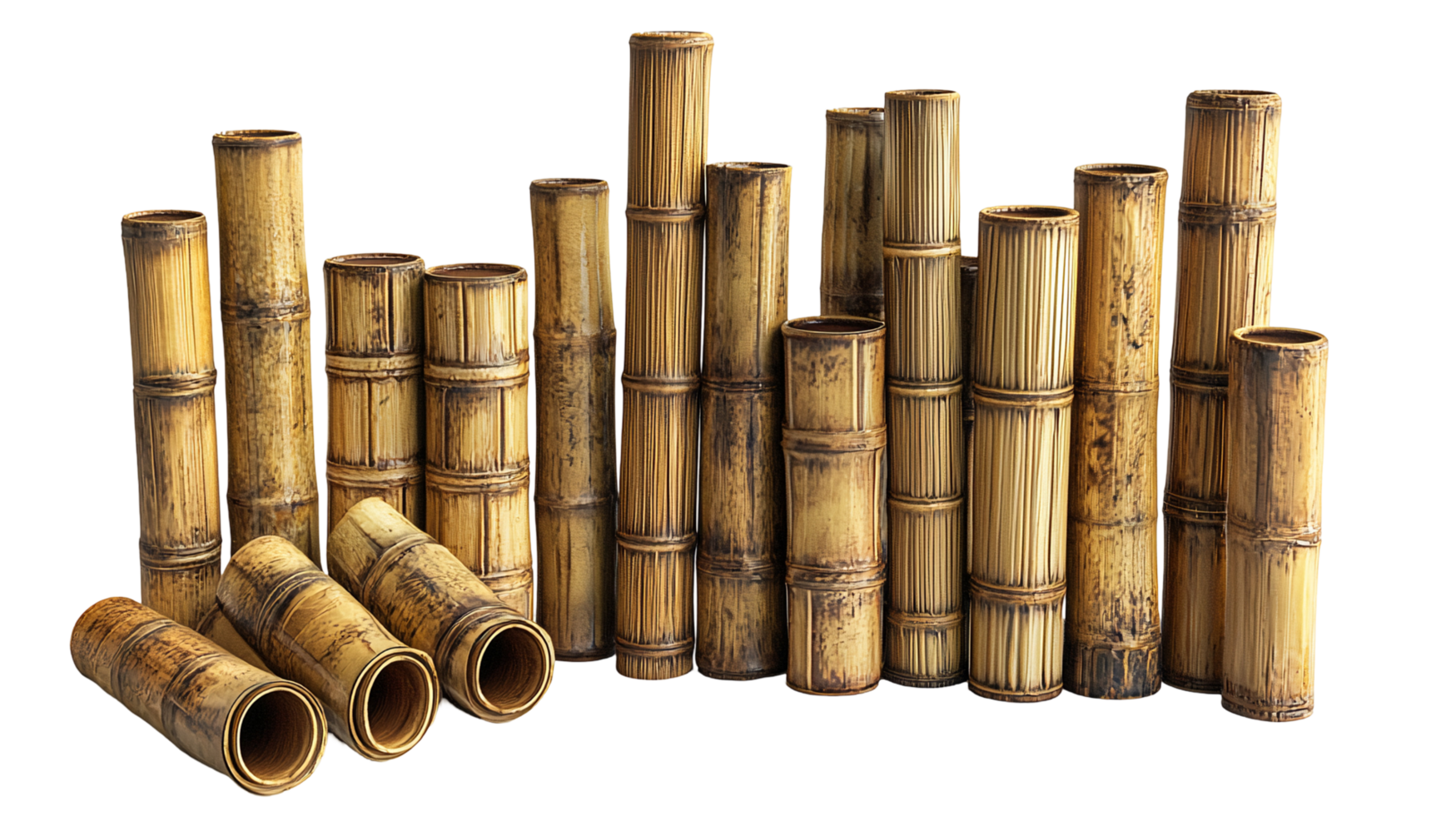 Bamboo stalks and tubes for crafting and decoration isolated on transparent background png