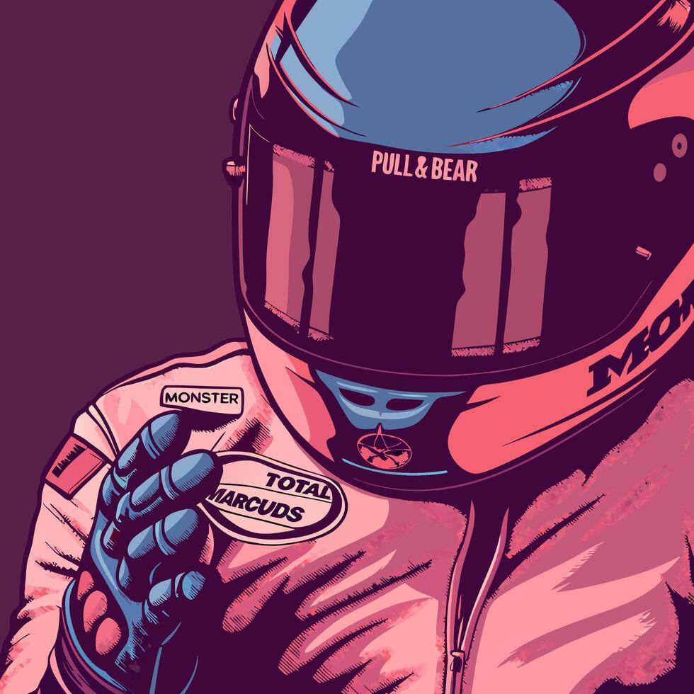 Racer in Pink Helmet and Racing Suit vector