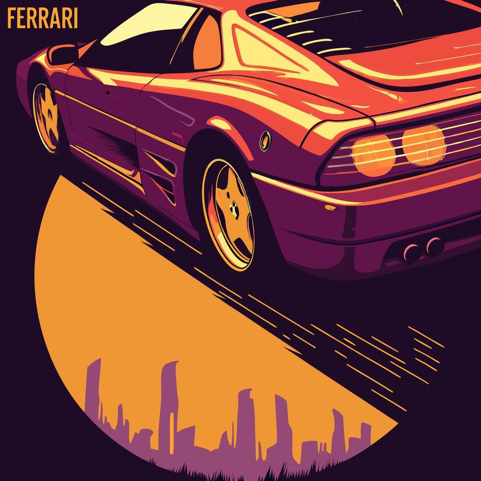 Red Ferrari sports car art vector