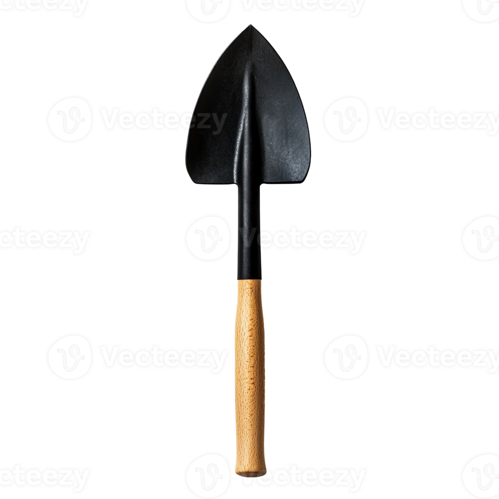 Garden Shovel with black Metal Head and Wooden Handle Isolated at the Transparent Background png