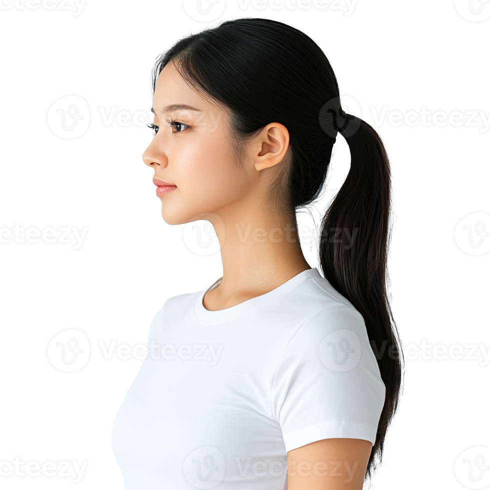 Side Profile of Woman with Ponytail Isolated on Transparent Background png