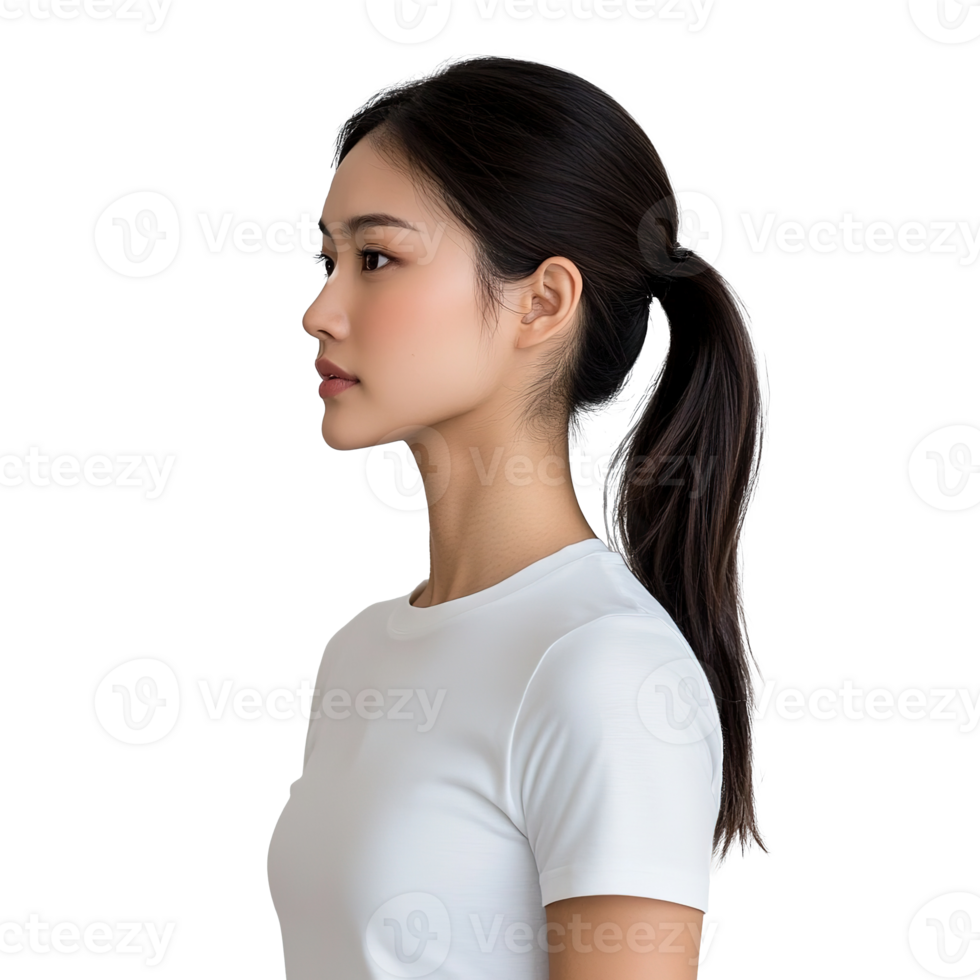 Portrait of A Woman Looking Away with Ponytail Isolated on Transparent Background png