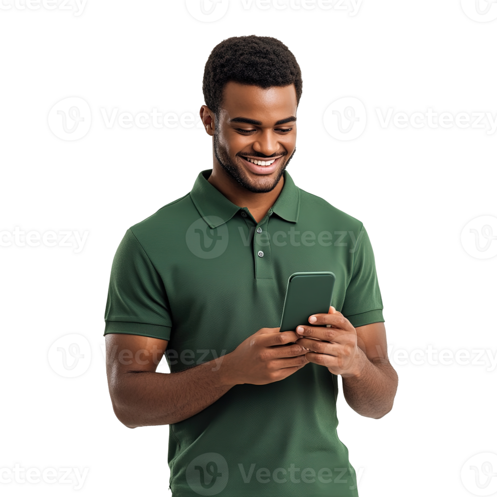 Happy Man Texting on Mobile Phone Isolated at Transparent Background png