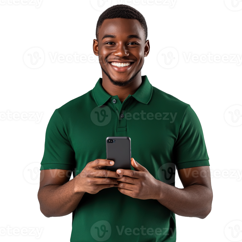 Happy Man Texting on Mobile Phone Isolated at the Transparent Background png