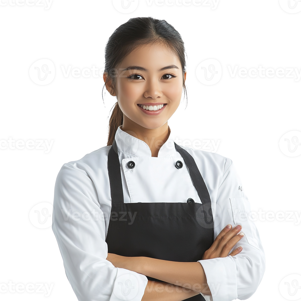 Portrait of A Female Chef Smiling in Uniform Isolated at Transparent Background png