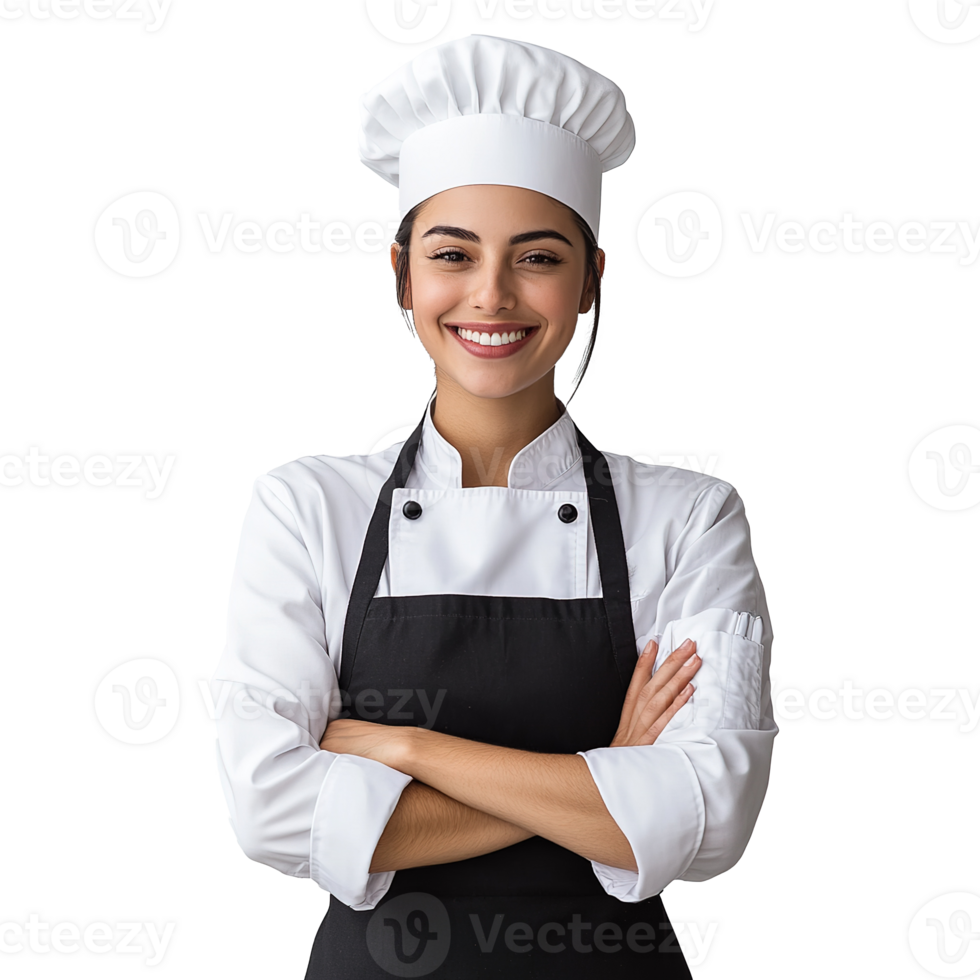 Portrait of A Female Chef Smiling in Uniform Isolated at the Transparent Background png