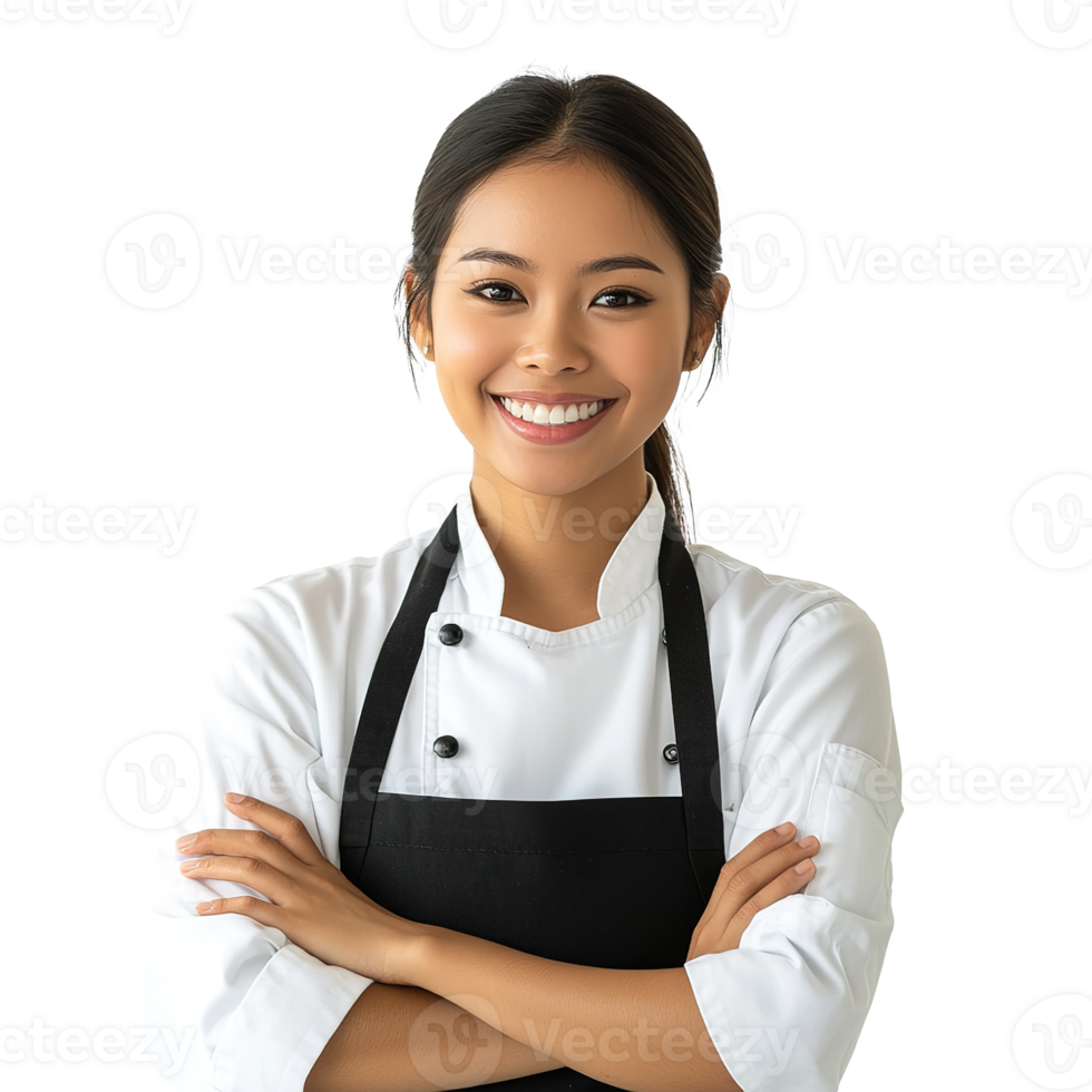 Portrait of A Female Chef Smiling in Uniform Isolated on the Transparent Background png