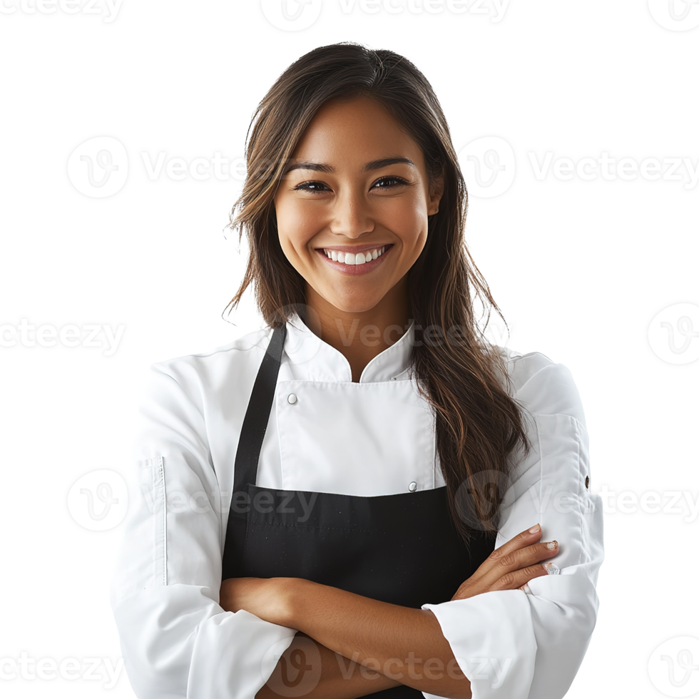 Portrait of A Female Chef Smiling in Uniform Isolated on Transparent Background png