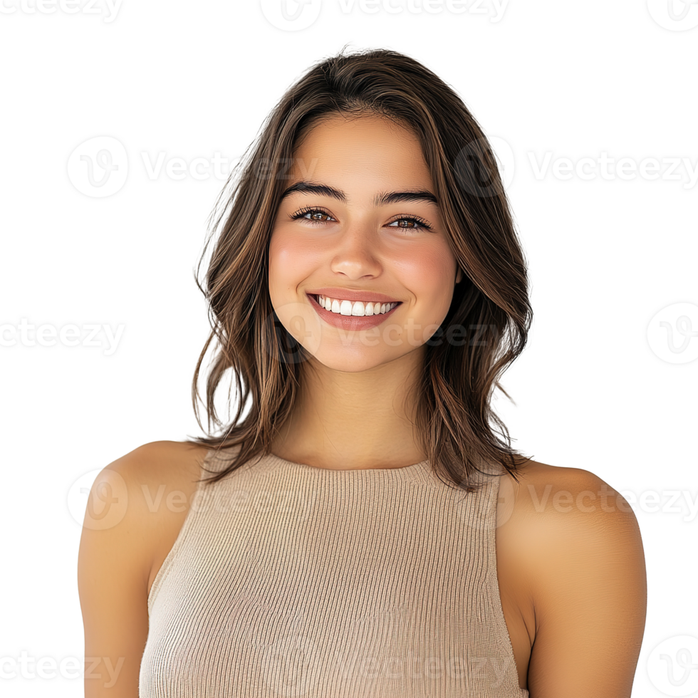 Portrait of A Smiling Beautiful Woman with Brunette Hair Isolated on Transparent Background png