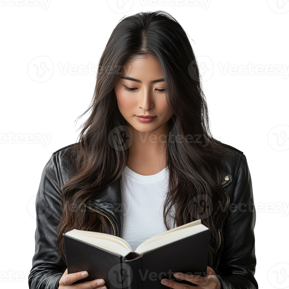 Young Woman Reading Book for Learning Isolated at Transparent Background png