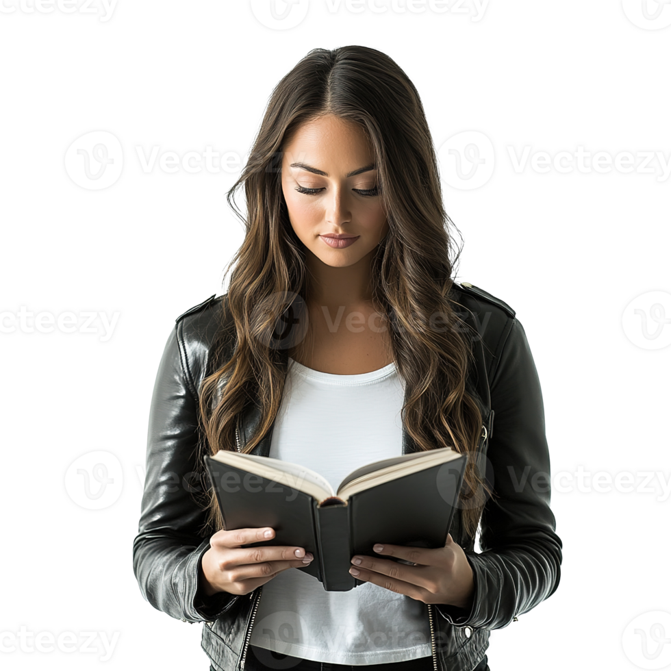 Young Woman Reading Book for Learning Isolated on the Transparent Background png