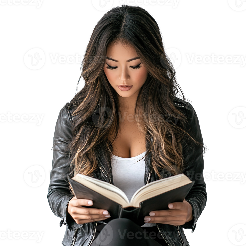 Woman Reading A Book for Study Isolated on Transparent Background png