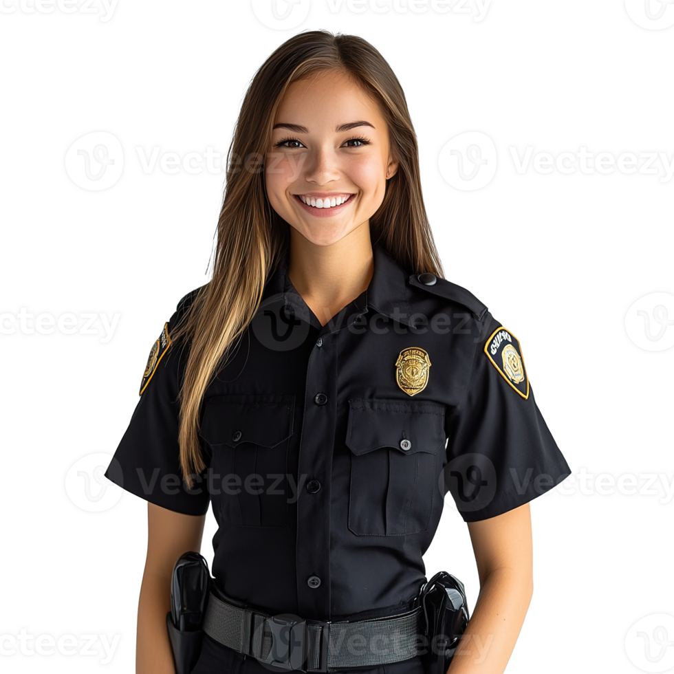 Smiling Female Police Officer in Uniform Portrait Isolated at Transparent Background png