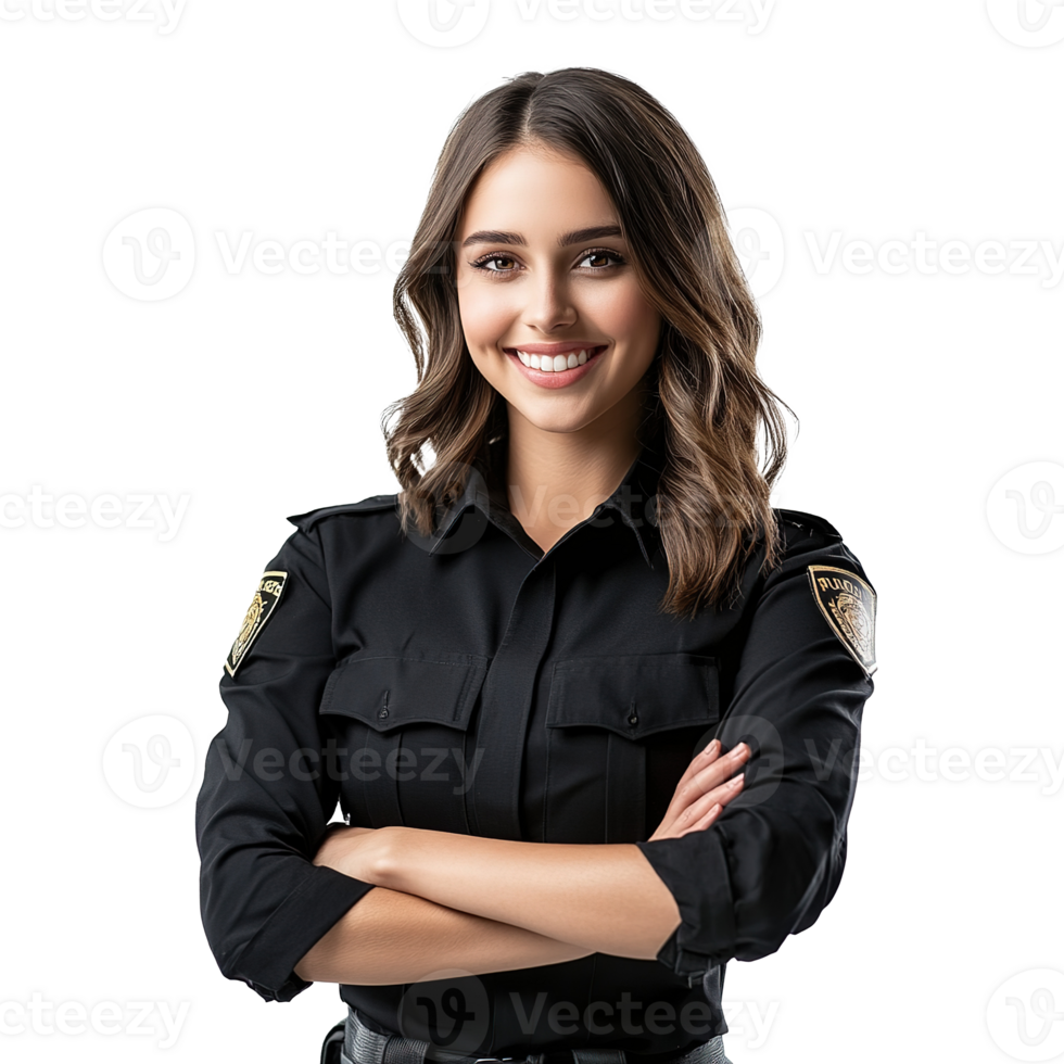 Smiling Female Police Officer in Uniform Portrait Isolated at the Transparent Background png