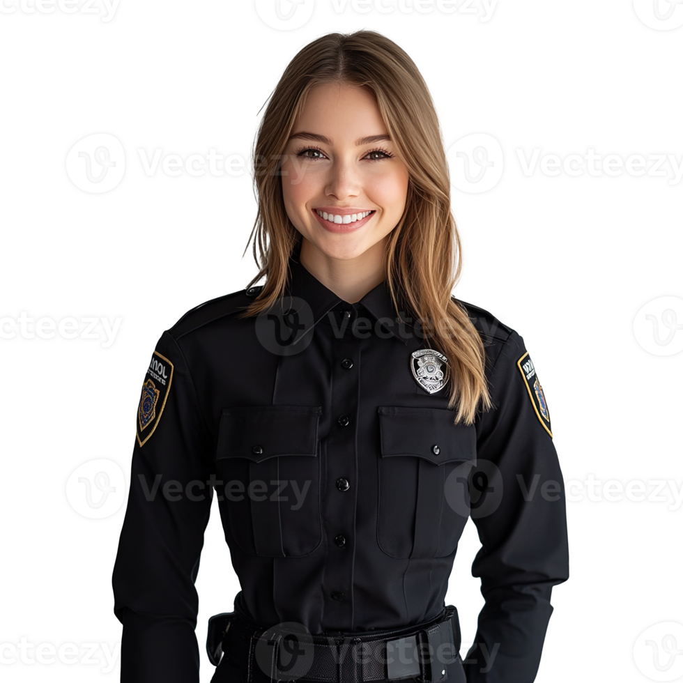 Smiling Female Police Officer in Uniform Portrait Isolated on Transparent Background png
