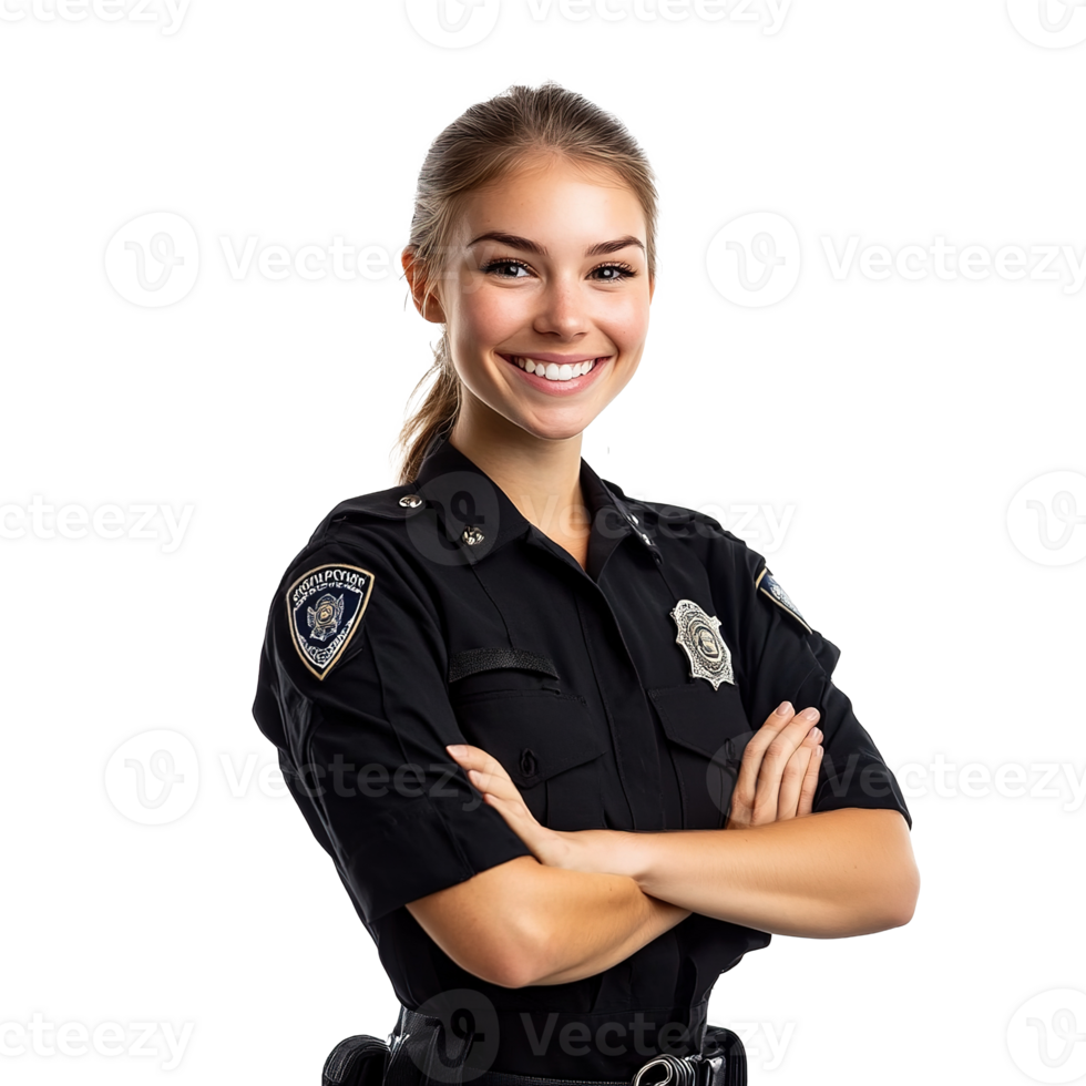 Portrait of A Smiling Police Woman in Uniform Isolated at Transparent Background png