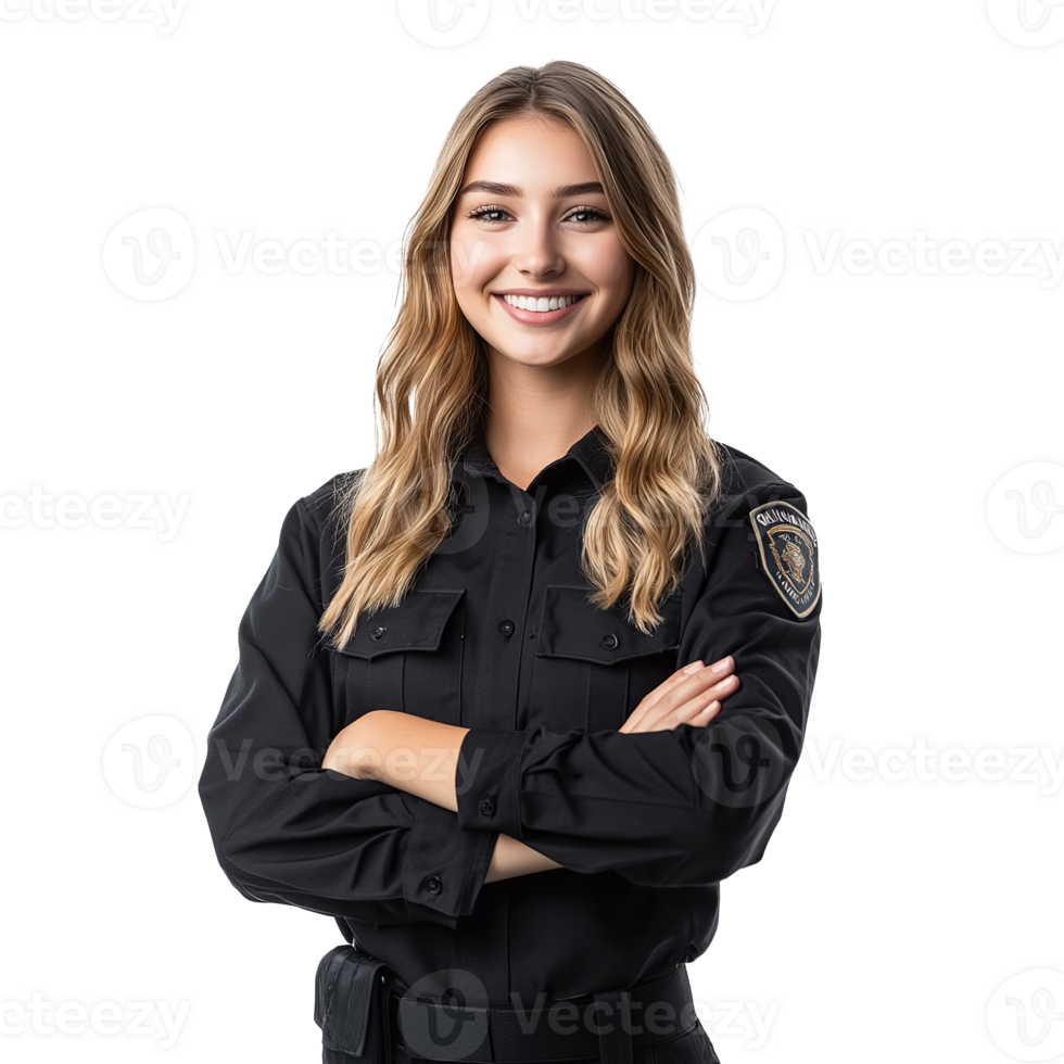 Portrait of A Smiling Police Woman in Uniform Isolated at the Transparent Background png