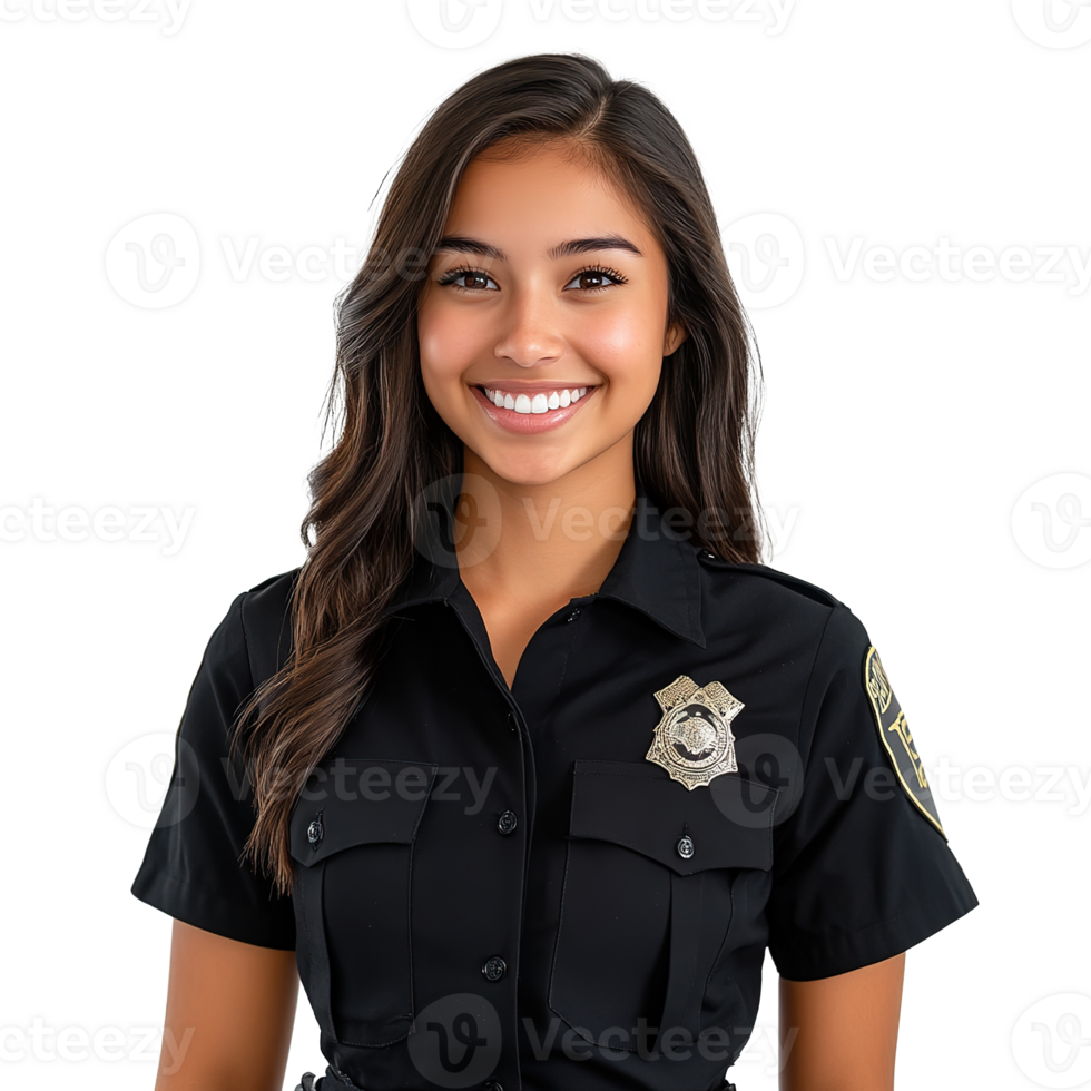 Portrait of A Smiling Police Woman in Uniform Isolated on the Transparent Background png
