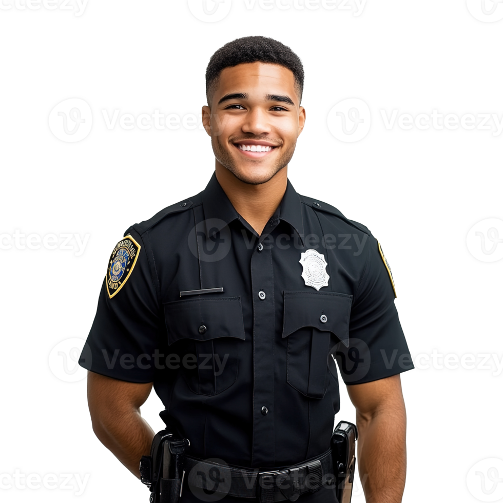 Portrait of A Smiling Police Man in Uniform Isolated at Transparent Background png