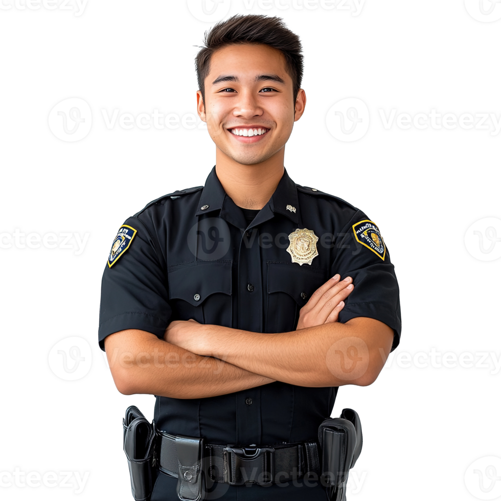 Portrait of A Smiling Police Man in Uniform Isolated at the Transparent Background png